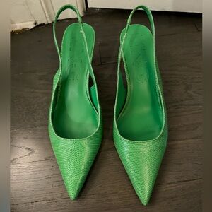 Mango Green Crocodile Kitten Heels